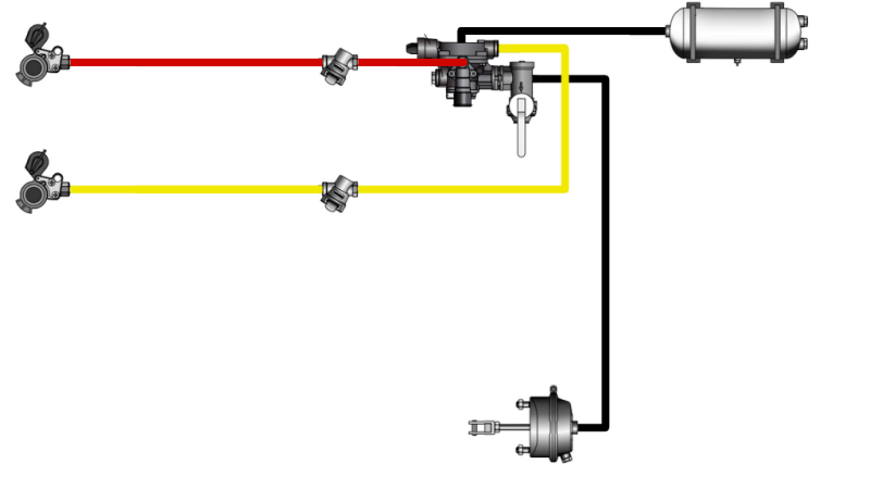 SÆT AF LUFT-HYDRAULISKE BREMSER TIL TRAILER KOMPLET DUAL KRETS SYSTEM 1 CYLINDER