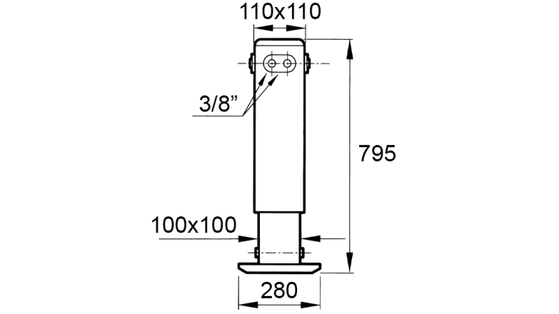 DOPPELTWIRKENDER HYDRAULISCHER STÜTZBEIN (110x110x795 mm) - HUB 500 mm - 5.200 kg