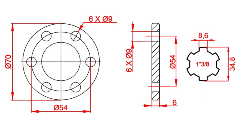 ADAPTER KARDANA Z KOŁNIERZEM 6 OTWORÓW 1-3/8 (90 mm)