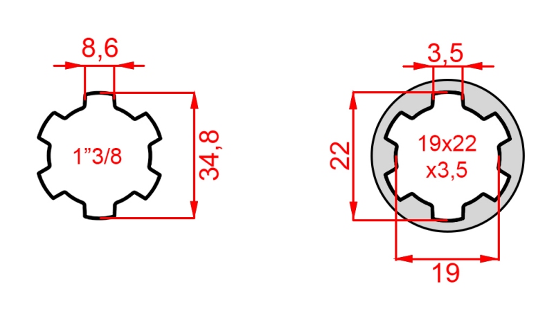 P.T.O. ADAPTER 13/8 21x25x5 - 6 TANDEN