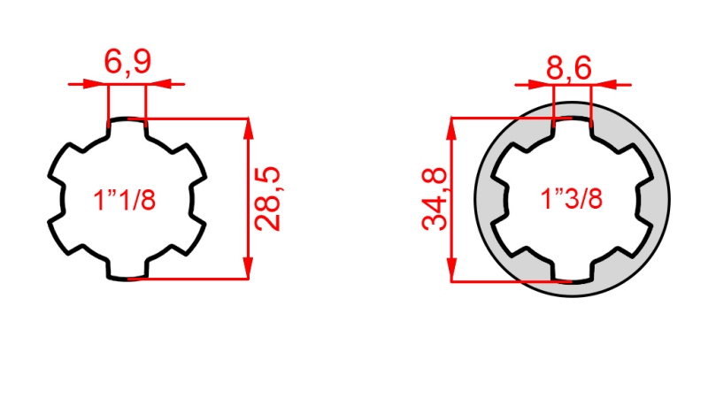 KARDANSKI NASTAVEK Z ZATIČEM iz 1-3/8  na 1-1/8 (150 mm)