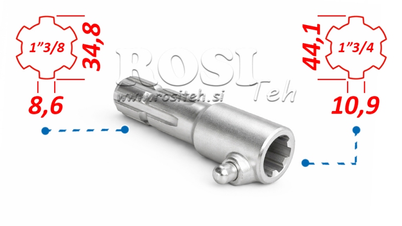 P.T.O. ADAPTER MED PIN fra 1”3/4 til 1”3/8