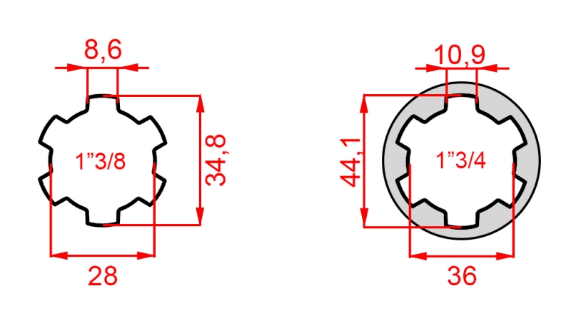 KARDANADAPTER MED PINNE FRAN 1-3/4 TILL 1-3/8 (165 mm)