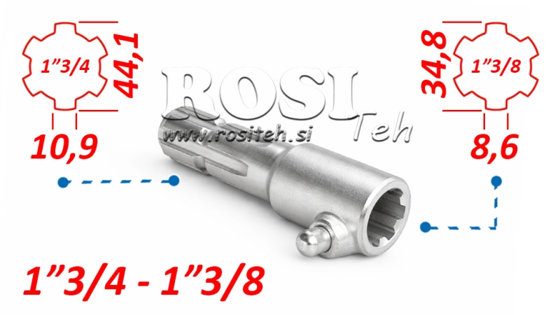KARDANSKI NASTAVEK Z ZATIČEM iz 1-3/8  na 1-3/4 (165 mm)
