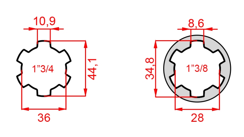 KARDANADAPTER MED PINNE FRAN 1-3/8 TILL 1-3/4 (165 mm)