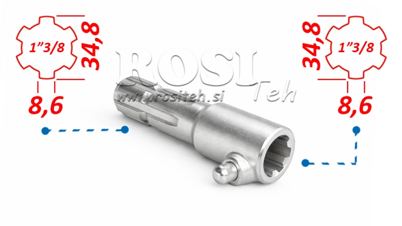 P.T.O. ADAPTER MED PIN fra 1”3/8 til 1”3/8