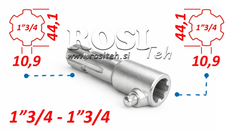 P.T.O. ADAPTER MED PIN fra 1”3/4 til 1”3/4