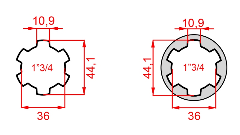 ADAPTADOR CARDÁN CON PASADOR DE 1-3/4 A 1-3/4 (165 mm)