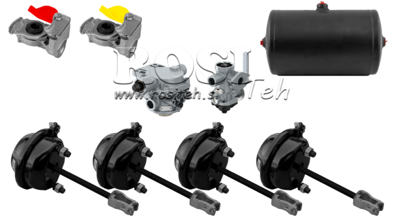 SÆT AF LUFTBREMSER TIL TRAILER KOMPLET DUALKRETS SYSTEM 4 CYLINDRE