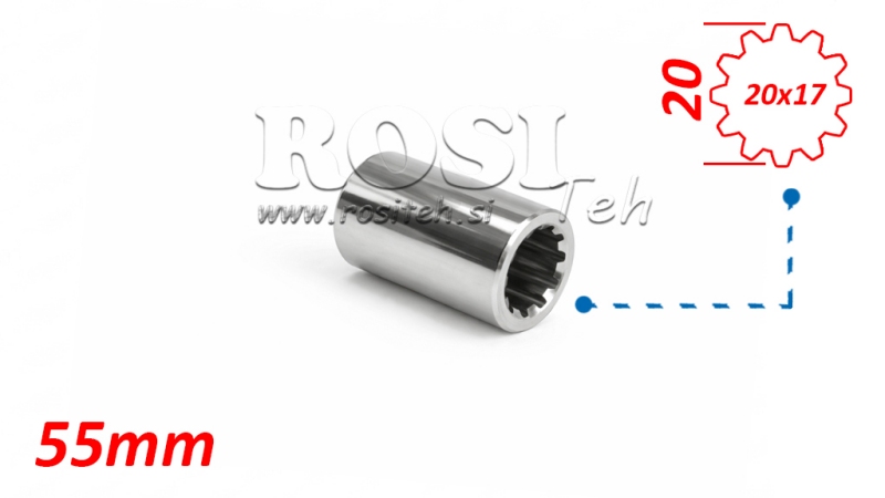 ZAPFWELLENADAPTER HÜLSE 20x17 (12 VERZAHNUNGEN) (55 mm)