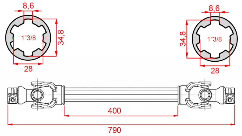 ECO KARDANAS 790mm 35-60HP STANDAARD