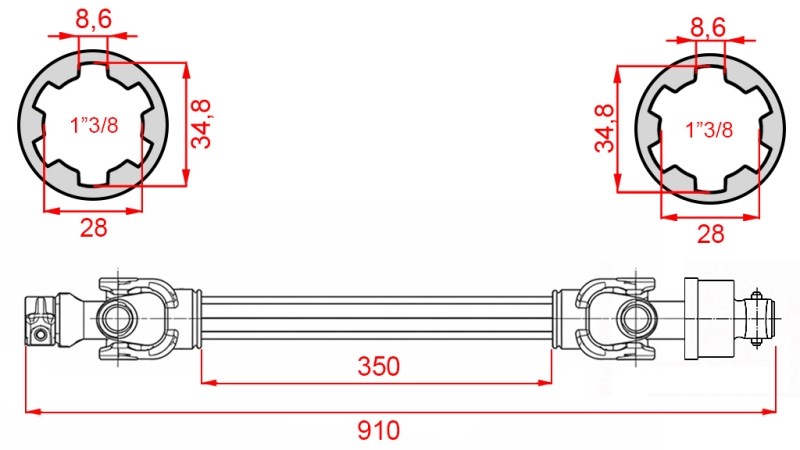 ECO KARDANAXEL 910mm 30-75HP MED FRILOPPSKOPPLING