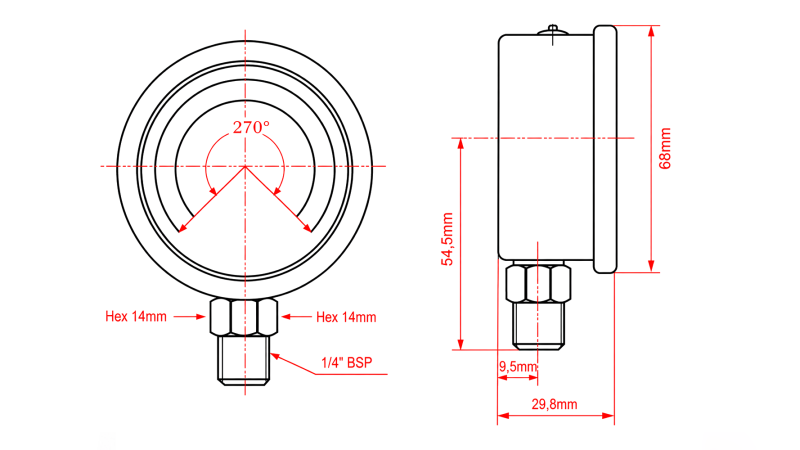 MANOMETER DN63 VERTIKAL 0 - 100 BAR - 1/4