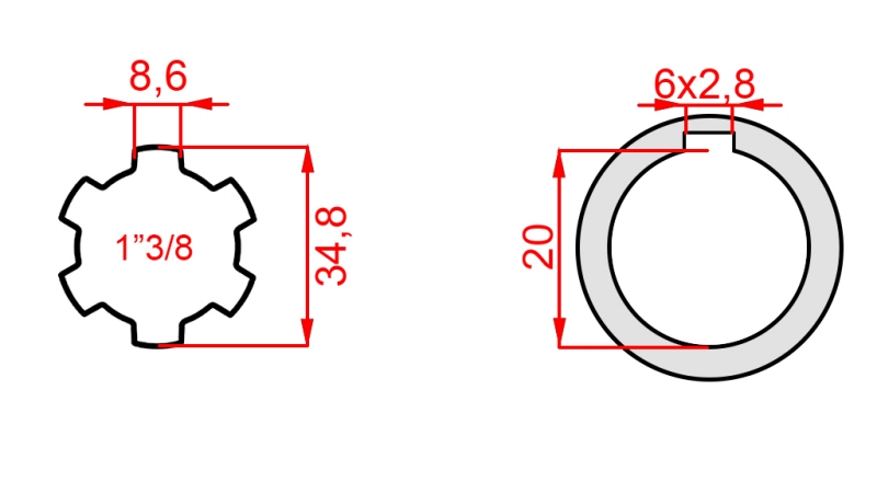 KARDANADAPTER 1-3/8 - HUL fi 20 mm (145 mm)