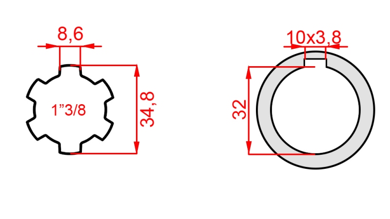 ZAPFWELLEN ANSATZ 1”3/8 - LOCH fi32mm