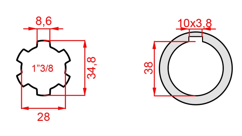ZAPFWELLENADAPTER 1-3/8 - BOHRUNG fi 38 mm (160 mm)