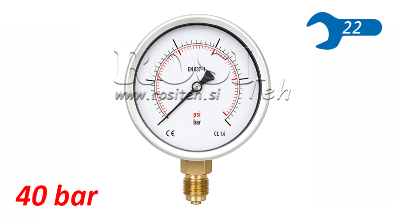 MANOMETER DN100 VERTICAL 0 - 40 BAR - 1/2
