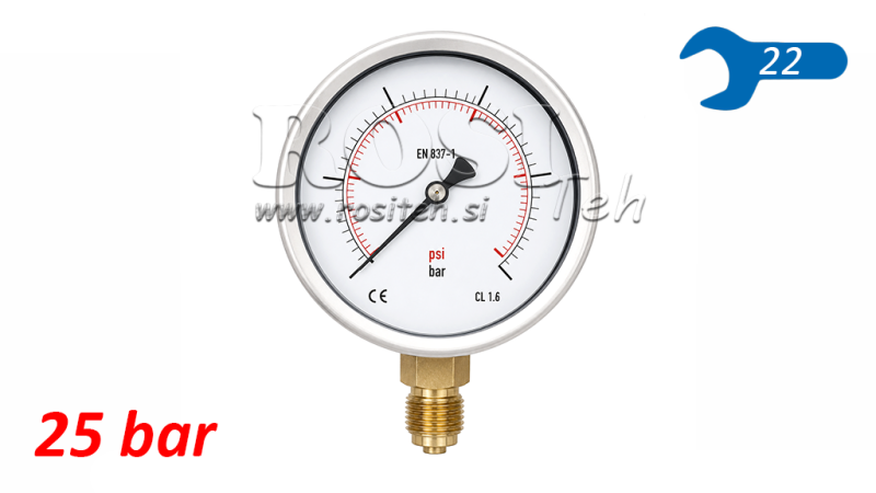 MANOMETER DN100 VERTICAL 0 - 25 BAR - 1/2