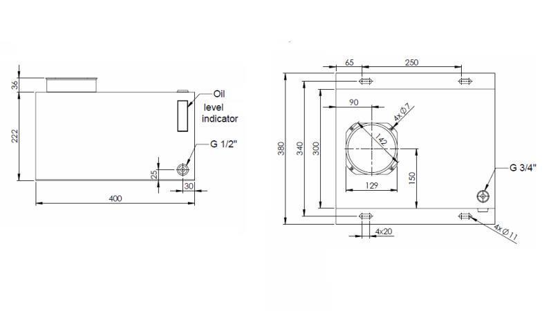 METAL RESERVOIR BOX PP 25 LITER HORIZONTAL-VERTICAL-dimensioner