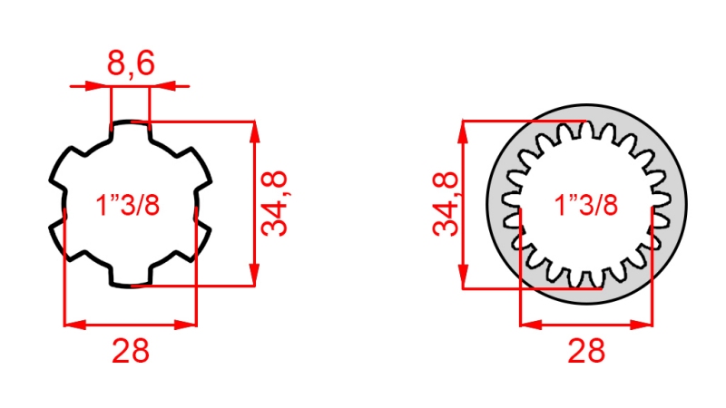 KARDANOVÝ ADAPTÉR Z 1-3/8 (21 DRÁŽOK) NA 1-3/8 (150 mm)