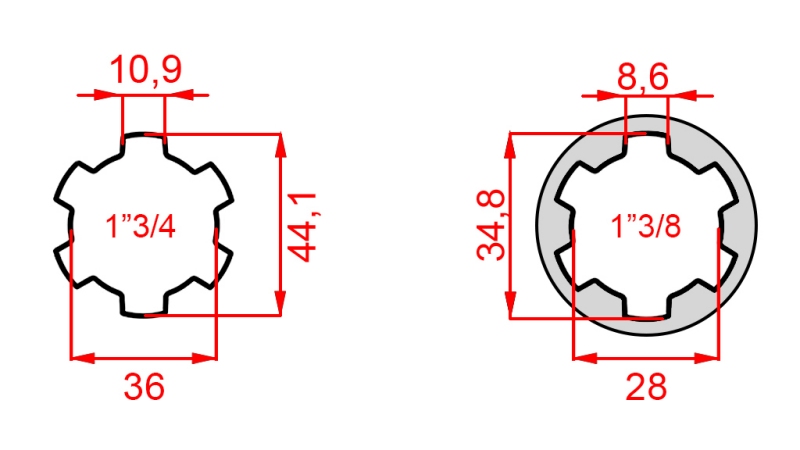 KARDANADAPTER FRAN 1-3/8 TILL 1-3/4 (150 mm)