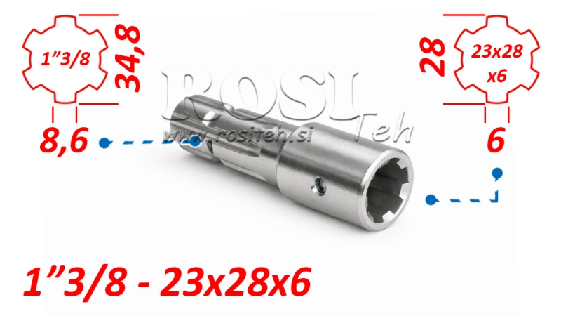 KARDANADAPTER FRA 23x28x6 (6 SPLINES) TIL 1-3/8 (140 mm)