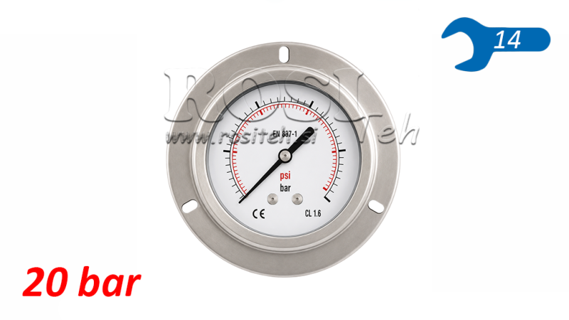 MANOMETER DN63 REAR 0-20 BAR - 1/4