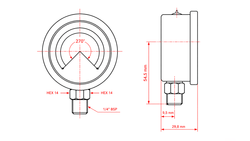 VAKUUMMETER DN63 VERTICAL - 1-0BAR - 1/4