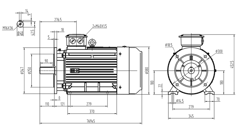 22kW-ELEKTROMOTOR Y3 180L-4_1470umd 3Phas Beine+Flansch-B3B5