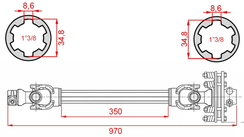 EJE CARDÁN ECO 970mm 70-110HP CON EMBRAGUE DE FRICCIÓN
