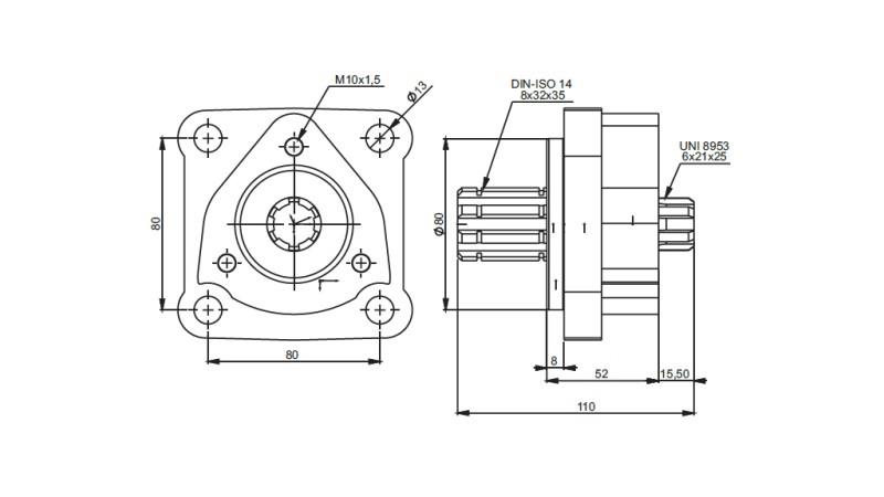 Dimensioner 4X3 ADAPTER TIL JERN PUMPE