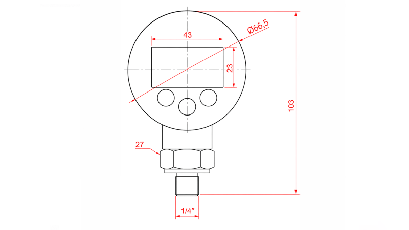 DIGITALER MANOMETER DN63 VERTICAL 0-600 BAR - 1/4