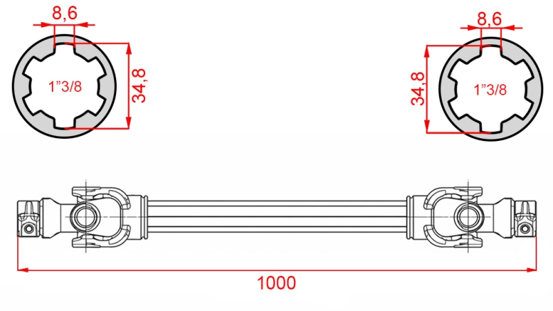CE GECERTIFICEERDE KARDANAS PROFI LINE CAT.8 LENGTE 1000mm