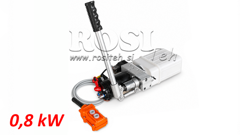 MINI HIDRAULIČNI AGREGAT 24V DC - 0,8kW = 0,5cc - 1,5 lit - JEDNOSMJERNI SKLOP SA RUČNOM PUMPOM (PVC)