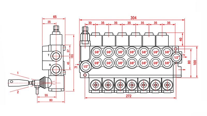 HYDRAULISCHES HANDVENTIL – 7-SEKTIONEN-STEUERVENTIL 7xR40 ECO