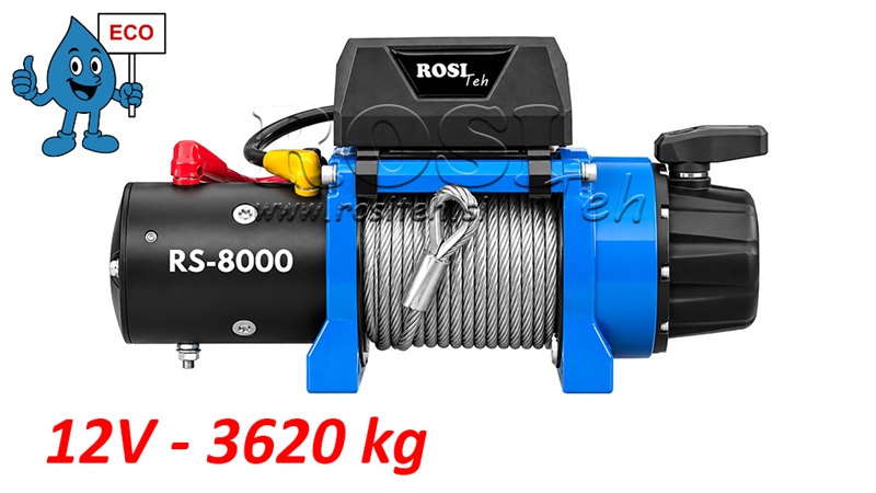 12 V ELEKTRISCHE SEILWINDE RS-8000 - 3620 KG - STAHLSEIL - ECO