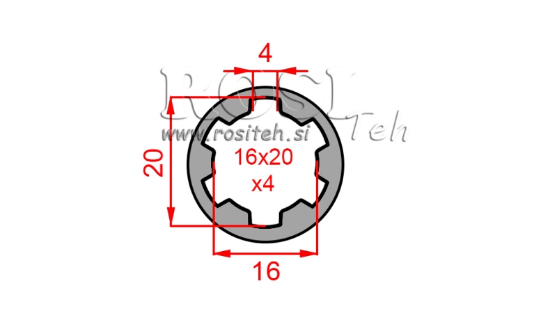 KARDANSKI NASTAVEK PUŠA 16x20x4 (6 zob) (50 mm)
