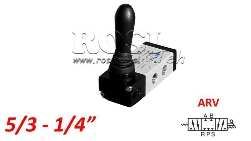 PNEUMATISCHES HANDVENTIL 5/3 1/4 PRT-0852-ARV RÜCKGABE MIT FEDER