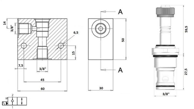 2-Wege-Ventil 3/8 (NC) 12V - 40lit - Schema