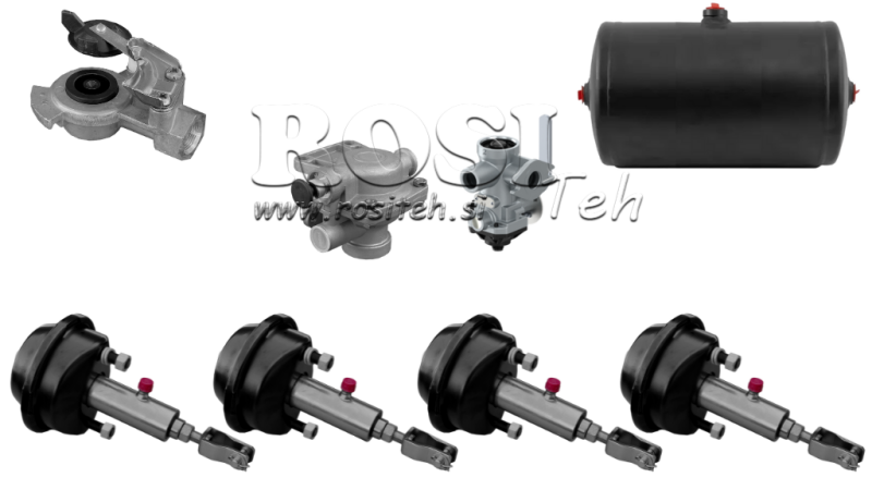 LUFTHYDRAULISCHER BREMSATZ FÜR ANHÄNGER KOMPLETTES EINLEITERSYSTEM 4 ZYLINDER