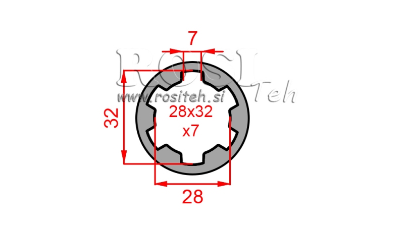 KARDANSKI NASTAVEK PUŠA 28x32x7 (6 zob) (60 mm)