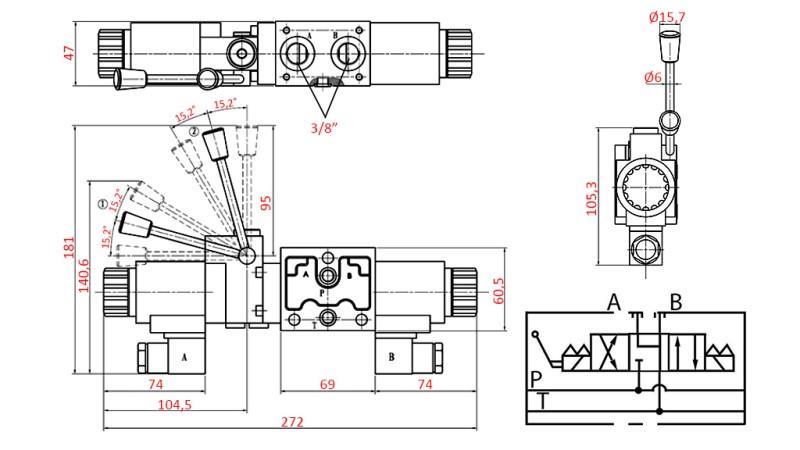 HYDRAULISK MANUEL OG ELEKTROMAGNETISK VENTIL YEAT-SAMMENSÆTNING 12V N6