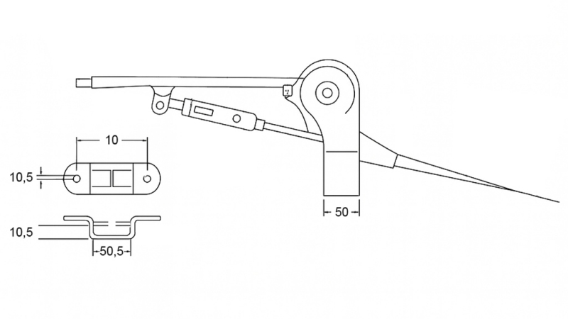 ZIEHEBEL FÜR ANHÄNGER HANDBREMSE Komplet mit Stahlseil 2,3m