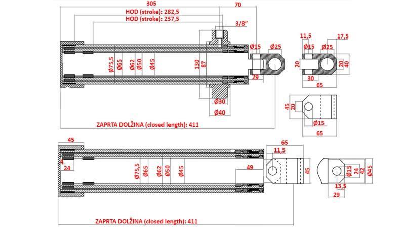TELESCOPISK CYLINDER TECHNOSTROJ slag 520mm