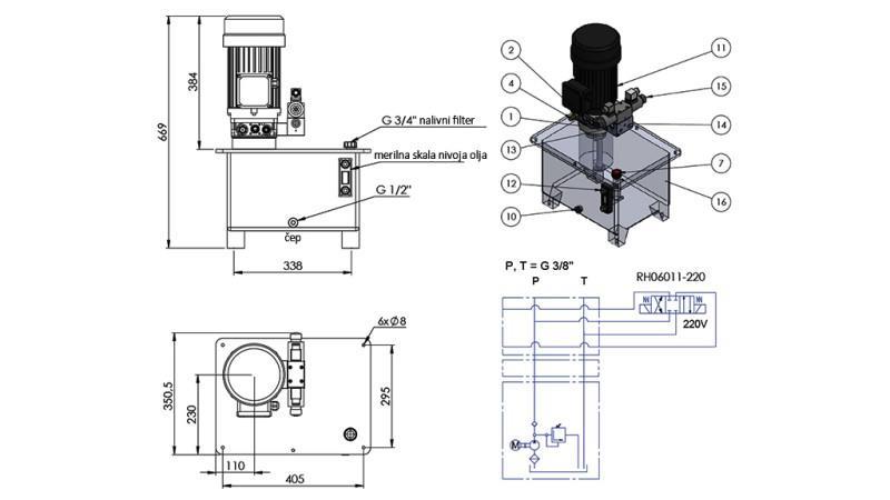 MINI HYDRAULIKAGGREGAT 380V AC (4 kW) 160 bar - 8 cc - 12 lit/min - Tank 25 lit
