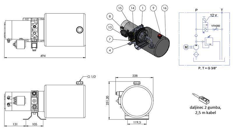 MINI HYDRAULIKAGGREGAT 12V DC - 1.6kW = 2.1cc - 8 lit - einrichtungsbau (Metall)