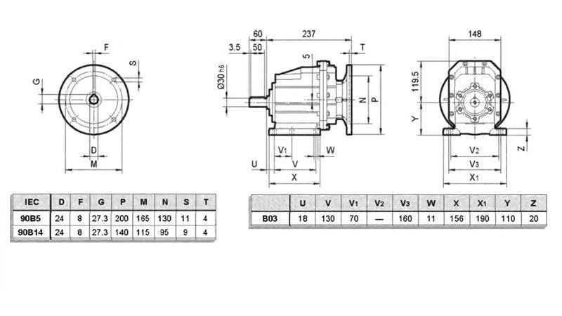 ERC03 REDUKTOR ZA ELEKTROMOTOR MS90 (1,1-1,5kW) RAZMERJE 25:1