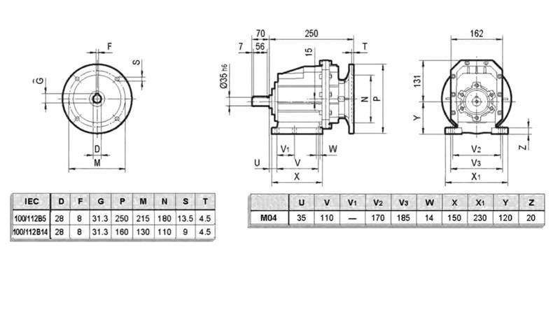 ERC04 REDUCER TIL ELEKTRISK MOTOR MS100 (2.2-3-4kW) FORHOLD 25:1