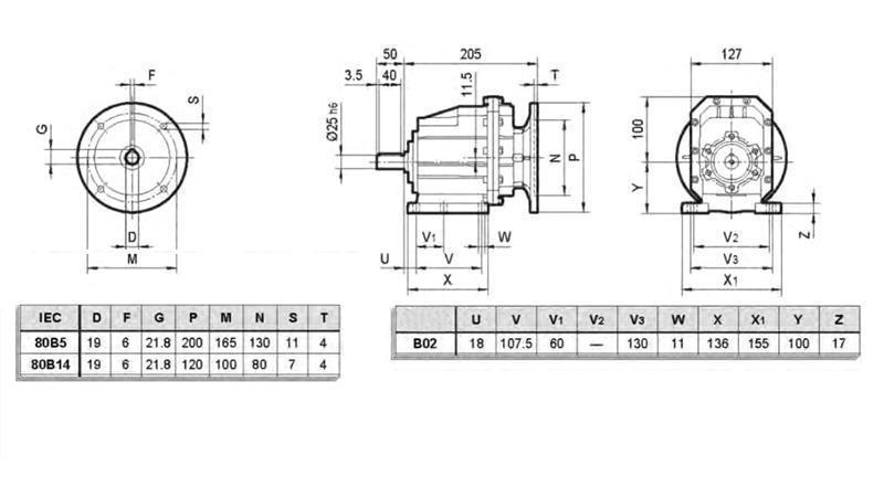 ERC02 REDUCER TIL ELEKTRISK MOTOR MS80 (1.1-1.5kW) FORHOLD 24:1