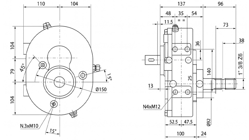GEARKASSE INVERSION A-3A 1:1 (30HP-22.1KW)